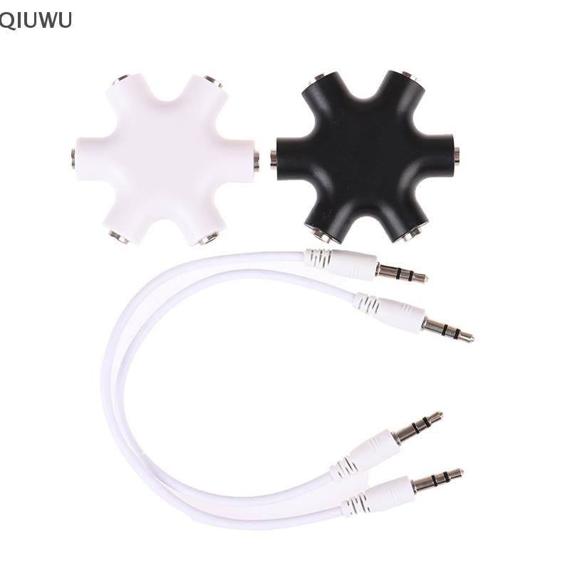 Qiuwu 6 * 3.5mm Way Multi Port Hub Aux Giắc cắm tai nghe Bộ chia cáp âm thanh.