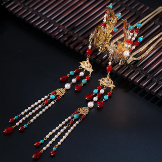 Mũ đội đầu Hanfu cổ đầy đủ Bộ phụ kiện tóc Cloisonne Ming Made Hair Crown Cloisonne Kẹp tóc Phoenix Tua Rua Burn Blue 10.15