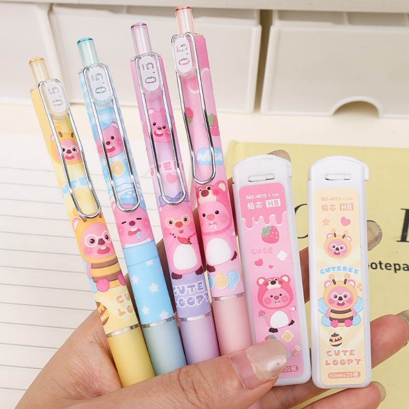 [Đặc sắc] Bút chì tự động Loopy 0,5mm - Đồ dùng văn phòng trường học - Phim hoạt hình, đầy màu sắc, dễ thương - Văn phòng phẩm dành cho học sinh - Bút chì vẽ - Bút chì viết Little Beaver