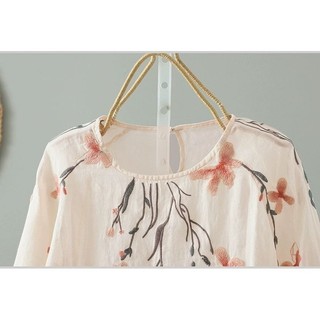 Mùa Hè 2025 Mới Nữ Vải Lanh Cotton Thêu Chống Nắng Áo Sơ Mi Tay Dài Thời Trang Nhẹ Plus Kích Thước Vải Lanh Cotton Top