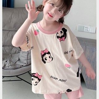 Bộ đồ ngủ bé gái mùa hè chất lạnh - Áo thun tay ngắn và quần short, mặc nhà thoáng mát