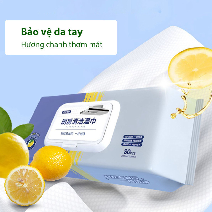 80 Miếng Khăn Ướt Lau Bếp, Giấy Uớt Vệ Sinh Nhà Bếp, Giúp Loại Bỏ Dầu Mỡ, Siêu Dai An Toàn Cho Da Tay DT057