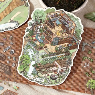 ENWEI 3 Cái [My Little House 8.0 Series] Nhãn dán phong cảnh 3D Chất liệu chống nước Phong cách hoạt hình Sổ lưu niệm Tạp chí Người lập kế hoạch Trang trí Nhãn dán văn phòng phẩm