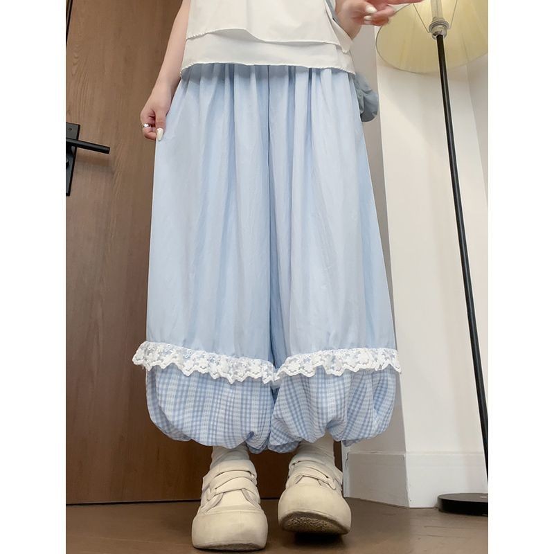 Váy culottes nữ màu vàng năm 2025 với ren bloomers eo cao và ống rộng
