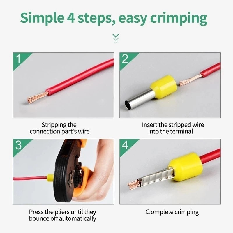 Hộp 1200 Đầu Cos Đủ Loại Và Kìm Bấm Cos Vuông HSC8 6-4A Kìm bấm cos tự điều chỉnh, phù hợp nhiều loại cos cos ống tròn