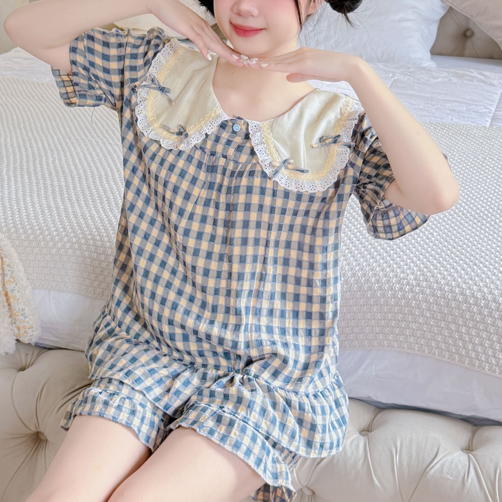 Đồ Bộ Ngủ Nữ Pijama Mặc Nhà Mùa Hè Chất Đũi Mềm Siêu Mát Cao Cấp Phối Nơ Dễ Thương - PONA