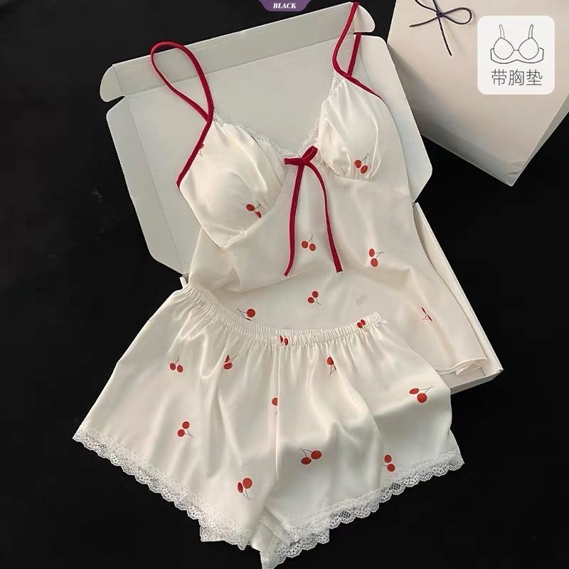 Bộ hai mảnh ren gợi cảm có miếng lót áo ngực, đồ ngủ nữ mùa hè