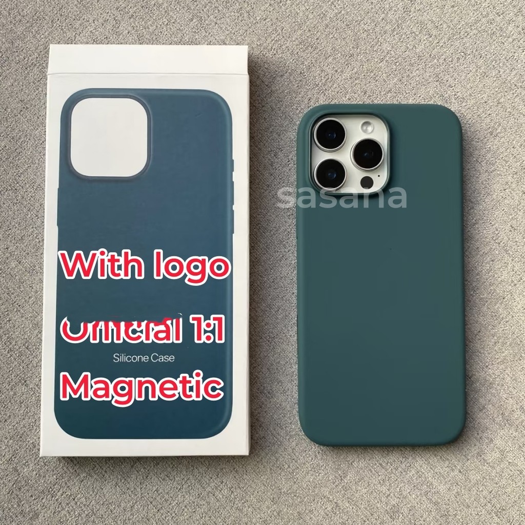 Silicone lỏng từ tính màu xanh lá cây cho iphone 16 / 15 / 14 / 13 / 12 / Pro / Pro Max / plus / mini Vỏ điện thoại chất lượng cao Hoạt hình bật lên