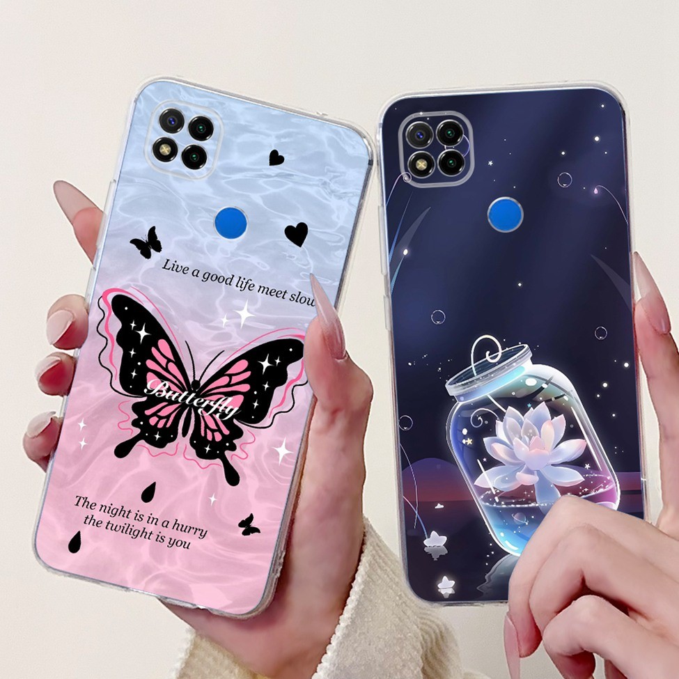 Dành Cho Redmi 9C Ốp Lưng Trong Suốt Thẩm Mỹ Mèo Dễ Thương Thời Trang Hoa Sơn Mát M2006C3MG M2006C3MT