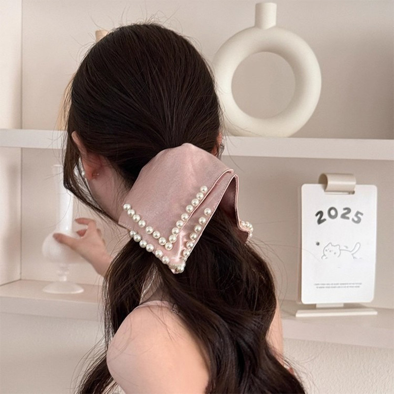 Scrunchie Satin Ngọc Trai Vuông Phong Cách Hàn Quốc - Dành Cho Tóc Đuôi Ngựa