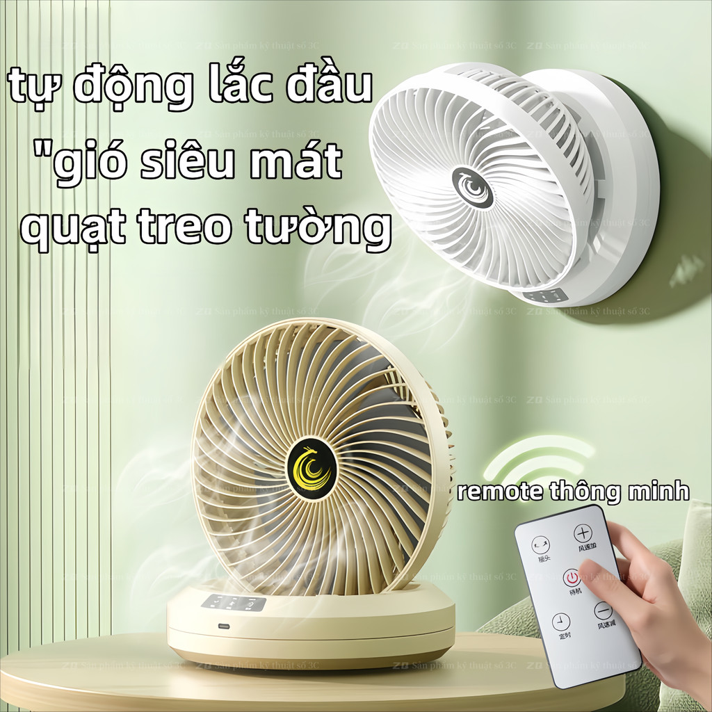 QUẠT TREO TƯỜNG ĐA NĂNG 2025 - Quạt mini gập gọn, gió mạnh 3 cấp độ, xoay 90° tự động, dùng cho nhà/văn phòng