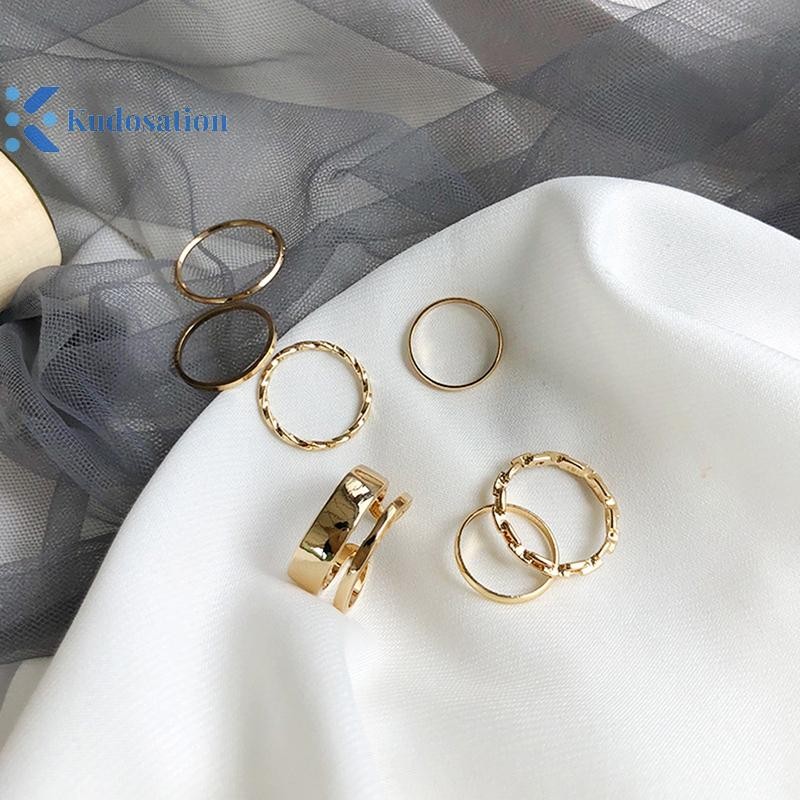 Kudosation 7 Chiếc Nhẫn Trang Sức Thời Trang Bộ Bán Chạy Kim Loại Rỗng Tròn Mở Nhẫn Nữ Cho Bé Gái Nữ Tiệc Cưới Quà Tặng