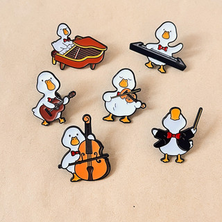6 Cái / bộ Dễ Thương Âm Nhạc Vịt Thổ Cẩm Hoạt Hình Động Vật Chơi Violin Đàn Guitar Piano Kim Loại Pin Mũ Bóng Chày Trang Trí Pin