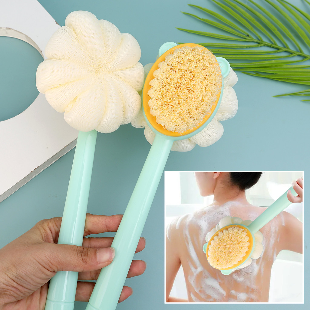 [H & L] Bàn chải tắm hai đầu chuyên nghiệp - Tẩy tế bào chết toàn thân lông mềm & cứng, Tay cầm tiện dụng để chà lưng, Thiết yếu phòng tắm chống nước (Hồng / Xanh)