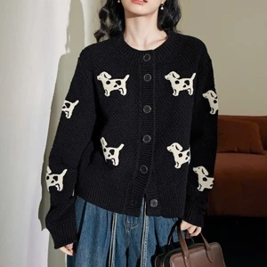 Áo khoác len cardigan dài tay phối họa tiết chú cún hàng QCCC loại 1 chất liệu len dày dặn XIMIMI SP364