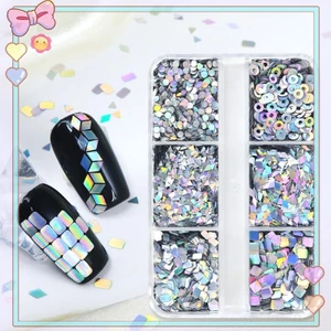 6 Lưới Tăng Cường Móng Tay Laser Lấp Lánh Flash Họa Tiết Hình Học Trang Trí Móng Tay Charm DIY Dụng Cụ Làm Móng Tay [Làm Đẹp]