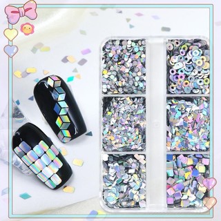 [beautifulhome] 6 Lưới Tăng Cường Móng Tay Laser Lấp Lánh Flash Họa Tiết Hình Học Trang Trí Móng Tay Charm DIY Dụng Cụ Làm Móng Tay [Làm Đẹp]