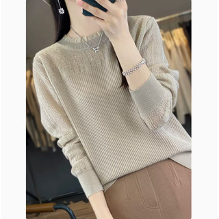 Áo len dệt kim nữ xuân thu cổ tròn rời, style Hàn Quốc
