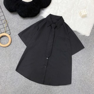 Áo Sơ Bigsize Nữ Tay Ngắn  Kèm Cà Vạt đi học, đi làm  văn phòng, lịch sự, vải mềm mát, ít nhăn- SM1T + Cà Vạt