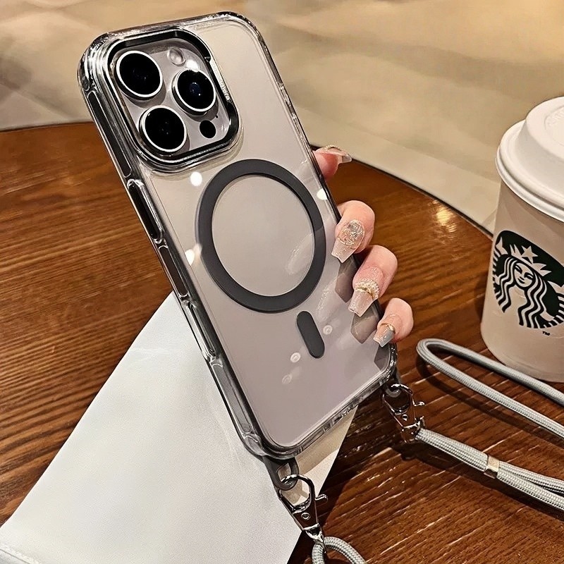 Ốp điện thoại đeo chéo từ tính chống rơi cho iPhone 16 11 12 13 14 15 pro max 15 16 plus Bảo vệ ống kính chống rơi Vỏ cứng bảo vệ điện thoại