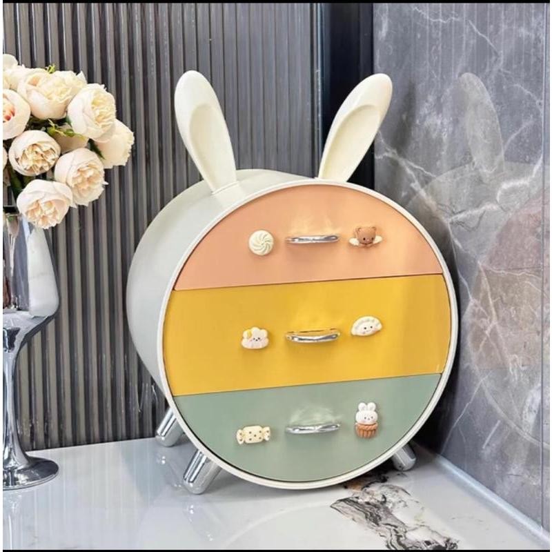 [Kèm Sticker] Hộp Lưu Trữ Để Bàn, Kệ Đựng Mỹ Phẩm Đựng Đồ Đa Năng Hình Tai Thỏ Có Nhiều Ngăn Kéo Tiện Dụng BB-AP