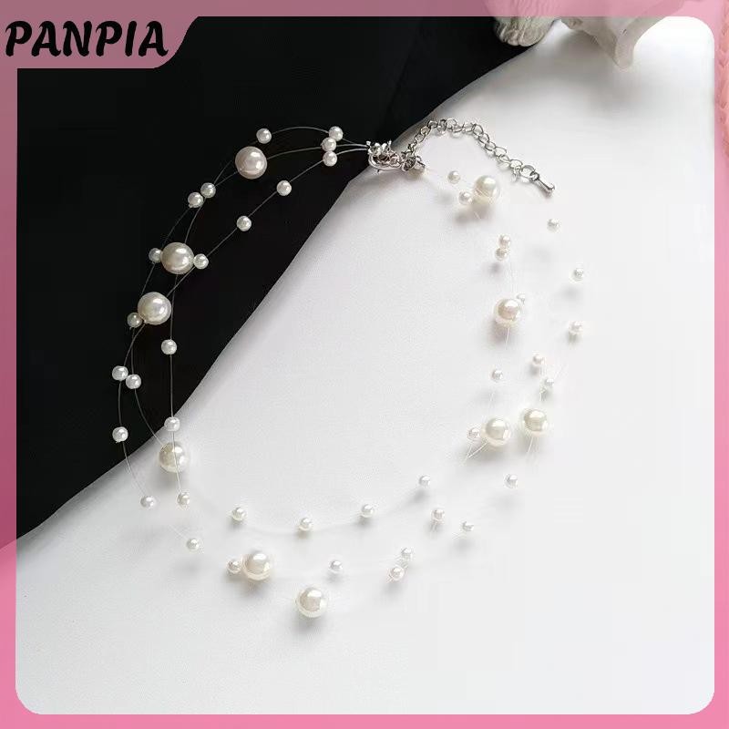 PANPIA-Pháp Phong Cách Nhẹ Sang Trọng Thanh Lịch Niche Thiết Kế Ngọc Trai Nhiều Lớp Mặt Dây Chuyền Vòng Cổ Thời Trang Nữ Ngọt Ngào Phụ Kiện Trang Sức Quà Tặng
