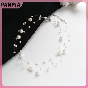 PANPIA-Pháp Phong Cách Nhẹ Sang Trọng Thanh Lịch Niche Thiết Kế Ngọc Trai Nhiều Lớp Mặt Dây Chuyền Vòng Cổ Thời Trang Nữ Ngọt Ngào Phụ Kiện Trang Sức Quà Tặng