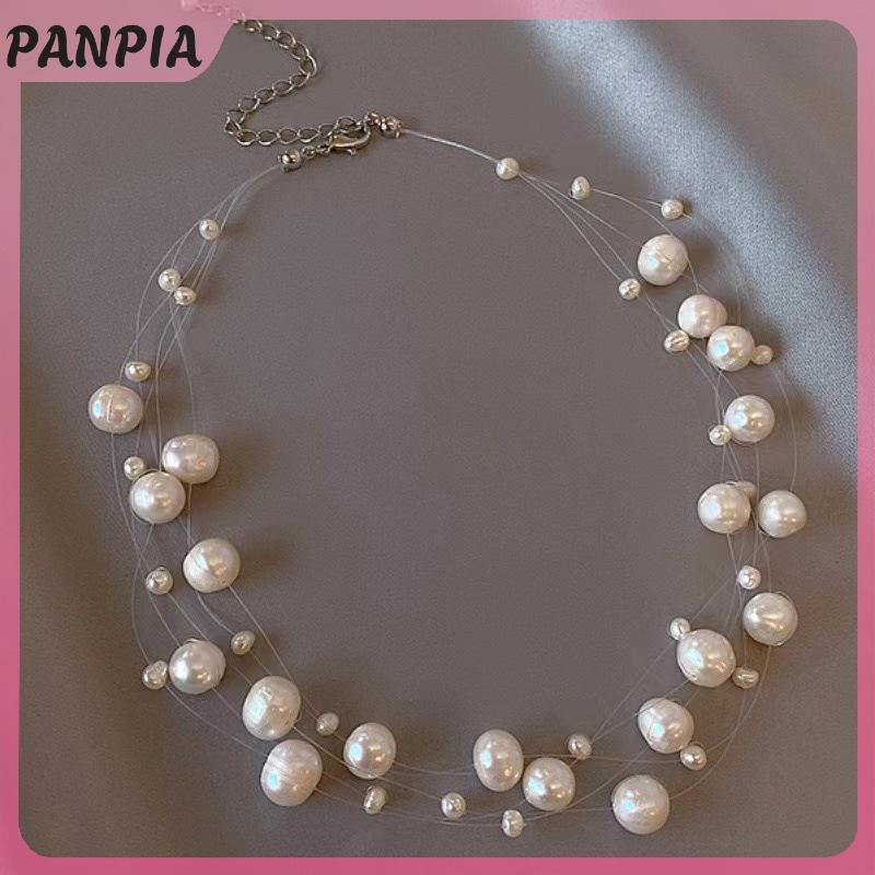 PANPIA-Pháp Phong Cách Nhẹ Sang Trọng Thanh Lịch Niche Thiết Kế Ngọc Trai Nhiều Lớp Mặt Dây Chuyền Vòng Cổ Thời Trang Nữ Ngọt Ngào Phụ Kiện Trang Sức Quà Tặng