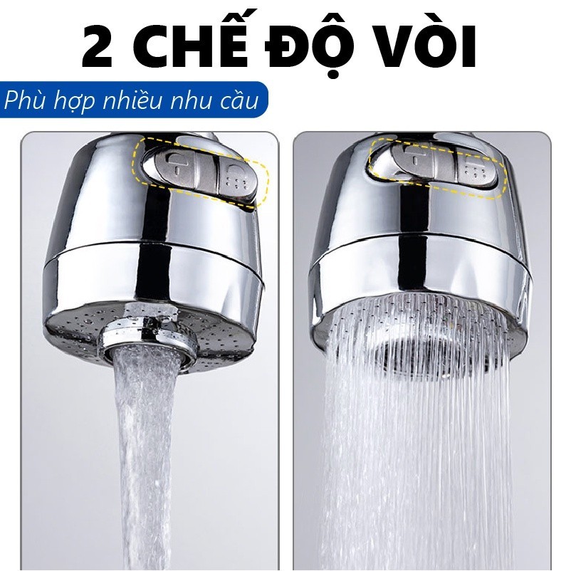 Đầu nối vòi nước tăng áp xoay 720 độ lắp vòi nước chậu rửa bát chén với 2 chế độ nước chảy