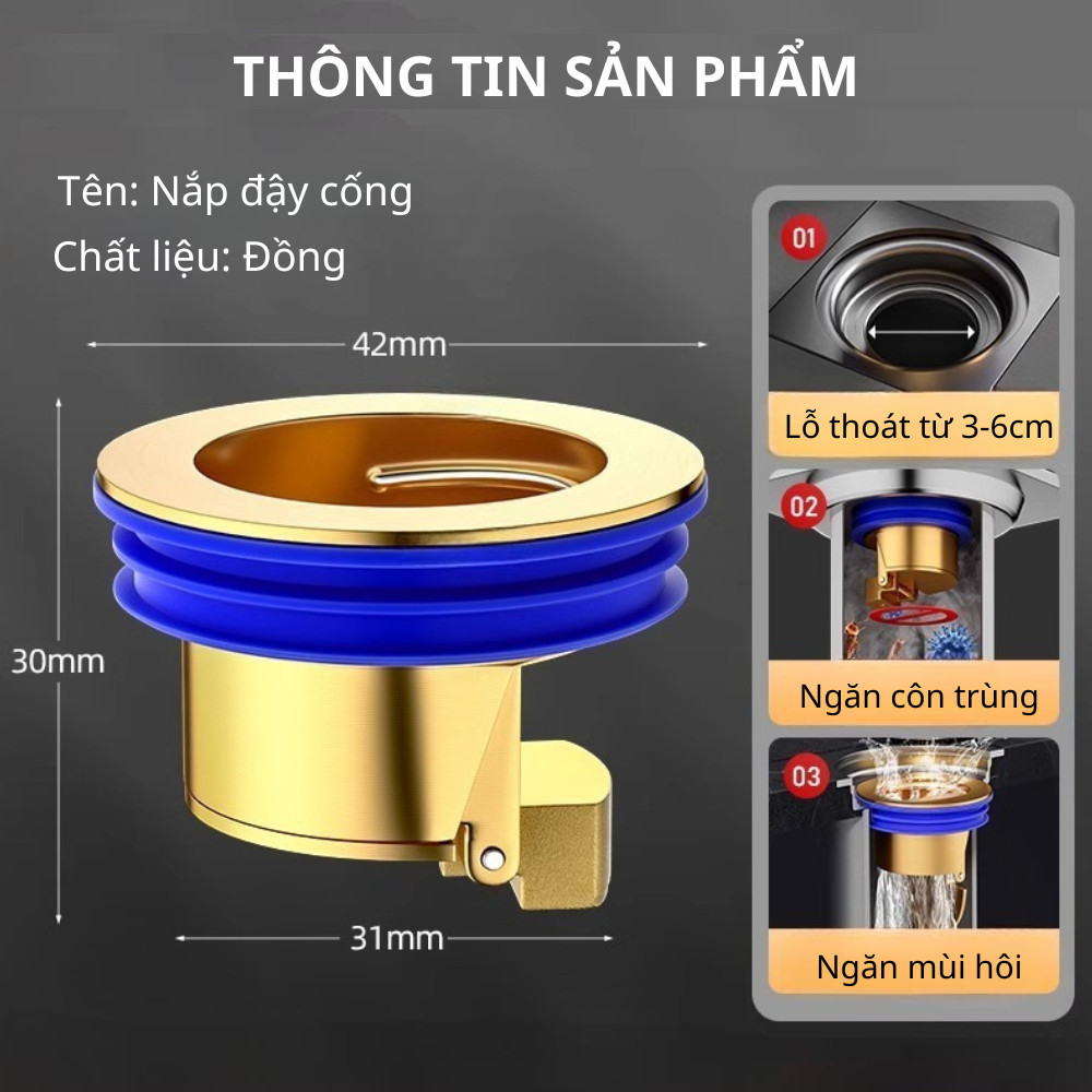 [Tặng Kèm Vòng Đệm] Nắp Đậy Cống Thoát Nước Cho Sàn Nhà Bếp, Nhà Tắm, Ngăn Mùi Hôi, Chống Côn Trùng Bằng Đồng DT066