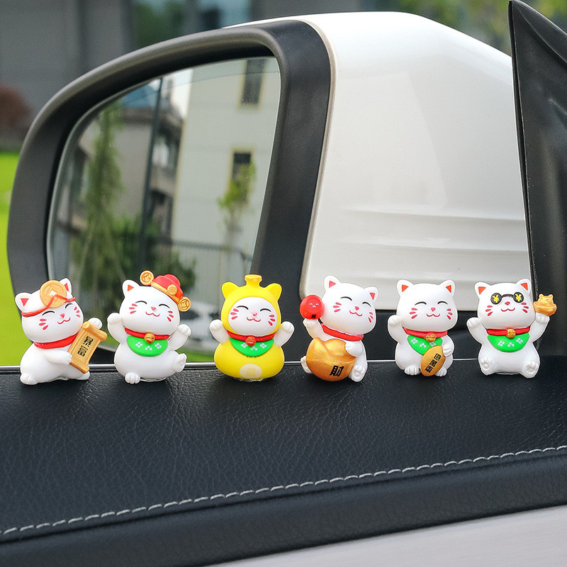 Mini Mèo May Mắn 6 Chiếc Đồ Chơi Beckoning Mèo Các Bức Tượng Trang Trí May Mắn Giàu Có Mèo Con Nhà Để Bàn Trang Trí Xe Hơi Phụ Kiện
