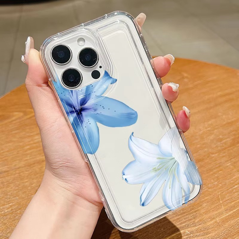 Ốp Lưng Cho iPhone 16 15 14 17 13 12 11 Pro Max 16e Cho iPhone XS Max X XR 8 7 Plus SE2020 2022 Hoa Mùa Hè Xanh Lily Trong Suốt Chống Sốc Bìa Mềm