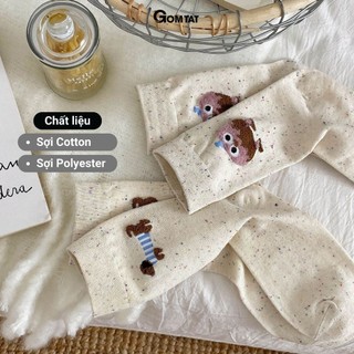 Set 5 đôi tất cao cổ nữ họa tiết thú cưng dễ thương GOMTAT, vớ chân cute chất cotton mềm mịn, co dãn – JIN-2516-CB5
