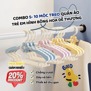 Combo 20 Móc Treo Quần Áo Trẻ Em Thiết Kế Hình Bông Hoa Chống Trượt DinoHome , Móc Phơi Đồ Sơ Sinh Dễ Thương
