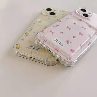 Nơ Anh Đào Lichee Ốp Lưng Điện Thoại iPhone 13 14 Pro Max 12 Mini Đựng Thẻ Ảnh Ví Có Dây Đeo Cổ Tay Dây Cặp Đôi Chống Rơi Mềm Mại