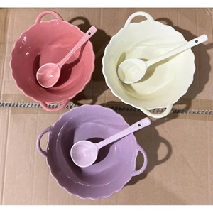 Bát sứ Ăn Cơm, Bát Ăn Chè, Chén Dĩa Dễ Thương Tô 2 Quai kèm thìa Đựng Đồ Ăn Cực Xinh Yêu