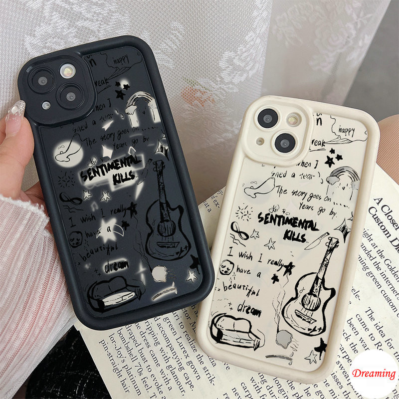 Ốp Lưng Cho OPPO A6 A98 A96 A95 A94 A93 A92 A91 A79 A78 A77 A76 A74 A60 A58 A57 A55 A54 A53 A52 A38 A31 A18 A17 A16 A15 Chống Rơi Thiên Thần Thiết Kế Mắt Họa Tiết Đen Trắng Sáng Tạo Đàn Guitar