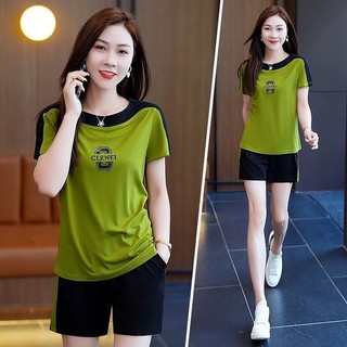 BỘ THỂ THAO NỮ CHẤT THUN ÁO PHỐI MÀU THÊU CHỮ QUẦN ĐÙI LƯNG BO CHUN, SIZE 40KG-70KG - MS A2