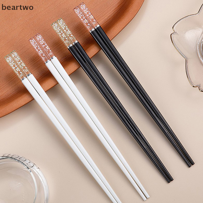 < Beartwo > Đũa hợp kim hoa anh đào màu hổ phách Bộ đồ ăn có thể tái sử dụng Nữ