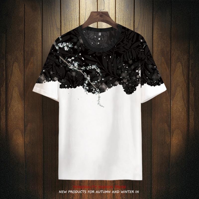 Men's T-shirt Chinese Style Phoenix Printed Short Sleeve Summer Quick-Drying Breathable plus Size Loose Short Sleeve T-shirt