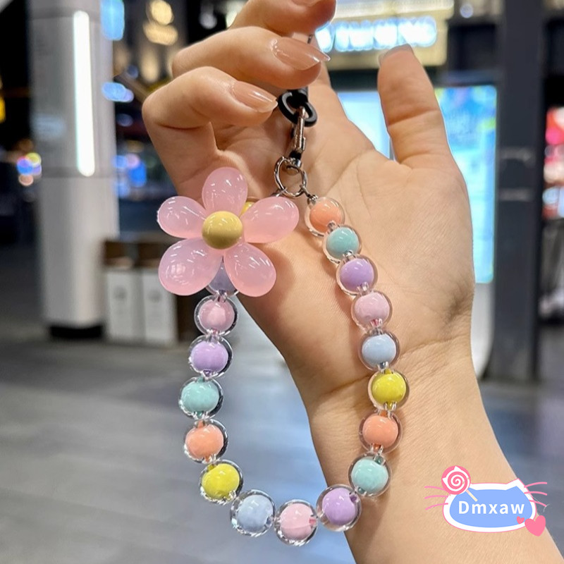 Dây đeo tay macaron pha lê cánh hoa nhiều màu, chống mất, dùng cho điện thoại di động, phong cách ins