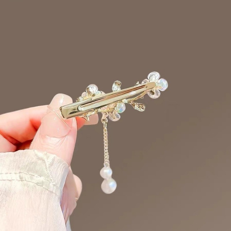 Mauropoli [Sẵn Sàng] Kẹp Tóc Tua Rua Hoa Nhỏ Bằng Kính Nữ Thiết Kế Niche Tính Khí Kẹp Bên Nổ Kẹp Tóc Gãy Kẹp Tóc Cổ