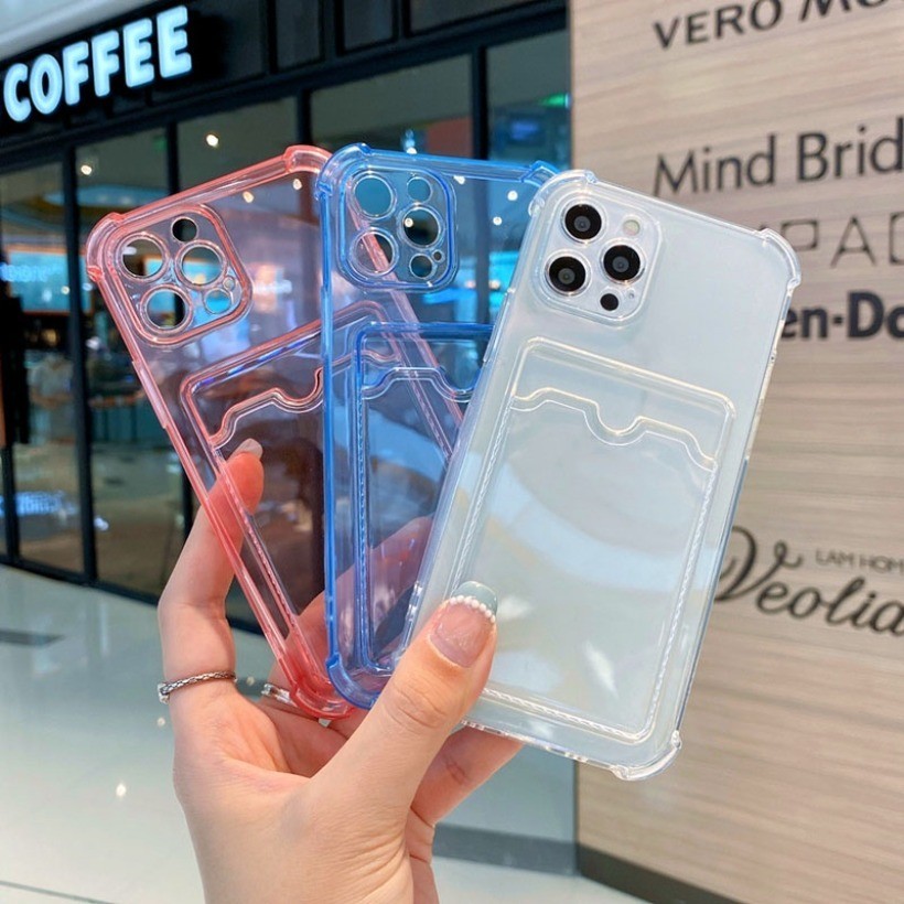 Hộp Đựng Thẻ Cho Redmi A3 13C 12 12C K70E K60 K50 Ultra Ốp Điện Thoại Trong Suốt Jelly Màu Kẹo Bảo Vệ Ống Kính Máy Ảnh Túi Khí Chống Rơi TPU Khe Cắm Thẻ Bao