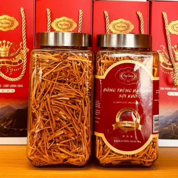 Nấm đông trùng hạ thảo khô sấy thăng hoa sợi rối, lọ thuỷ tinh 50g Huy Cương. Trà đông trùng hạ thảo ngâm rượu, mật ong