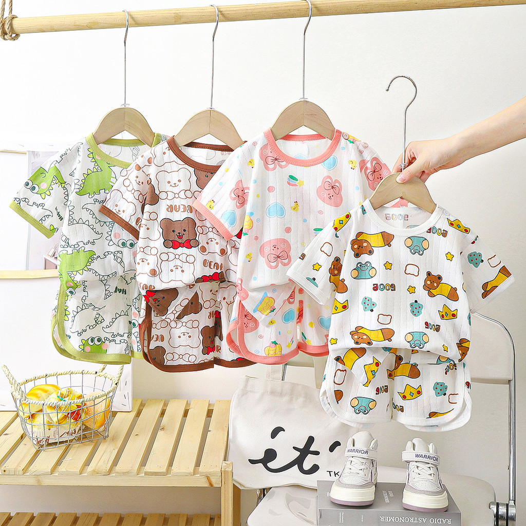 Trẻ Em Mùa Hè Cotton Nguyên Chất Quần Short Tay Ngắn Phù Hợp Với Bé Trai Bé Gái Mới Phong Cách Mỏng Quần Áo Trẻ Em # * 2UAF