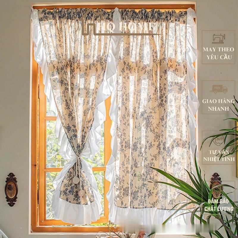 Rèm cửa hoa xanh tân cổ phối diềm trắng phong cách hàn quốc | HQ HOME ...