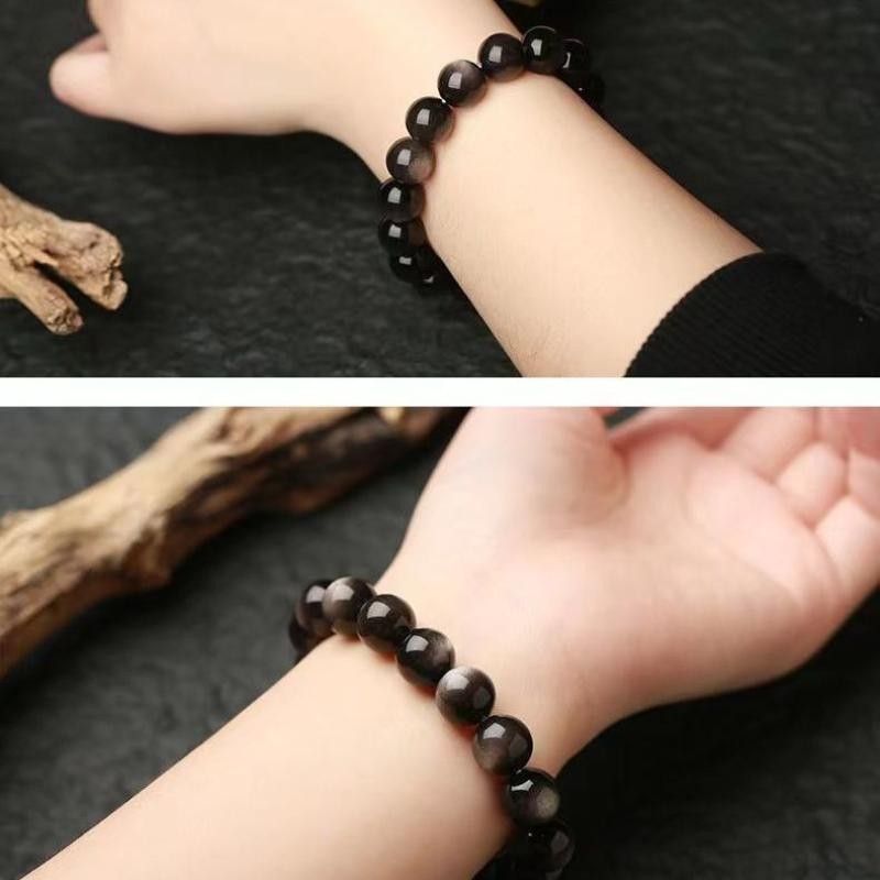 8A Lớp Nguyên Chất Tự Nhiên Hai Mắt Bạc Obsidian Vàng Obsidian Obsidian Vòng Tay Nam Nữ Pha Lê Hạt Vòng Tay Chuyển Tiền