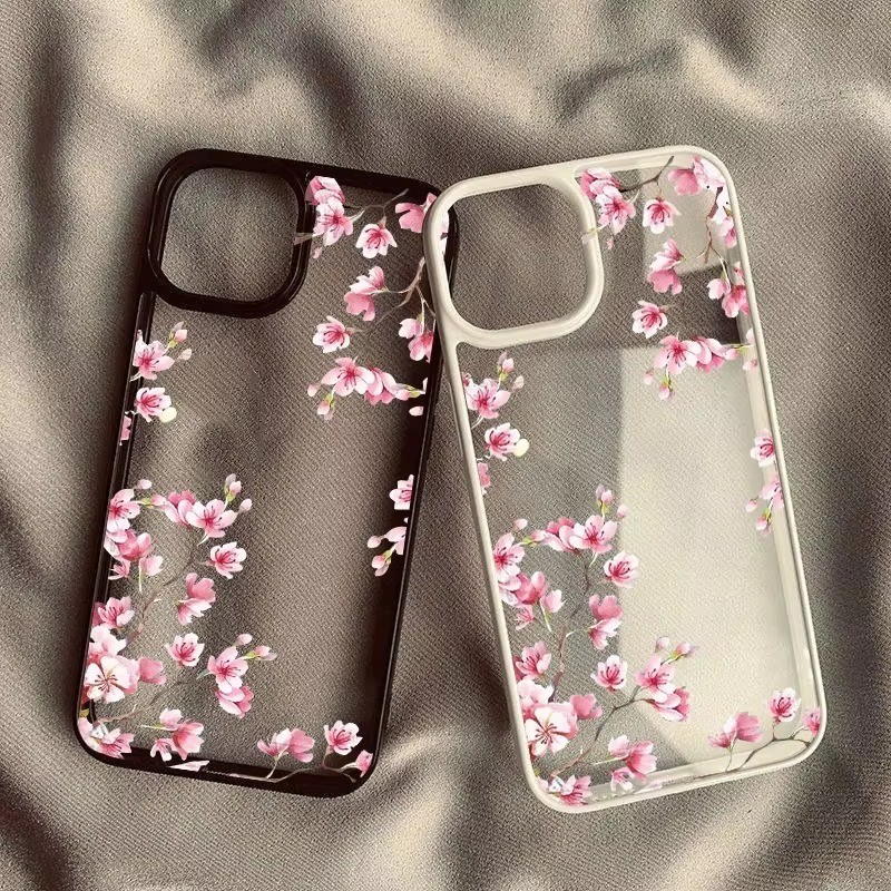 Ốp Điện Thoại Cho iPhone 16 15 Pro Max 14 13 12 11 Pro 7 8 Plus SE 2020 XS X XR 12 13 Mini Hồng Mộc Lan Hoa mận Chống Sốc Trong Suốt Bìa Cứng