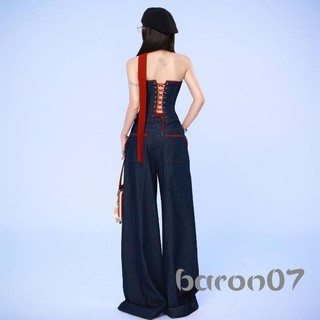 Phụ Nữ Rộng Quần Jean Ren Viền Túi Rời Quần Denim Mùa Xuân Thu Thường Ngày Quần Baggy