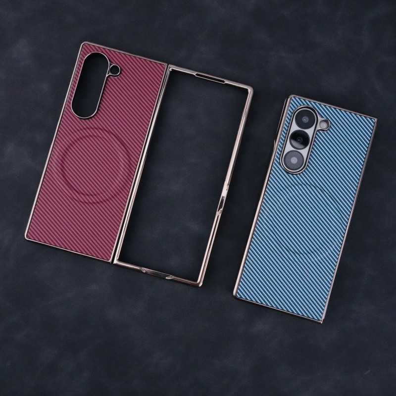 Ốp Điện Thoại Mạ Điện Cho Samsung Galaxy Z Fold 6 5 4 3 Fold6 Fold5 Fold4 Fold3 5G Vỏ Bảo Vệ Bằng Sợi Carbon